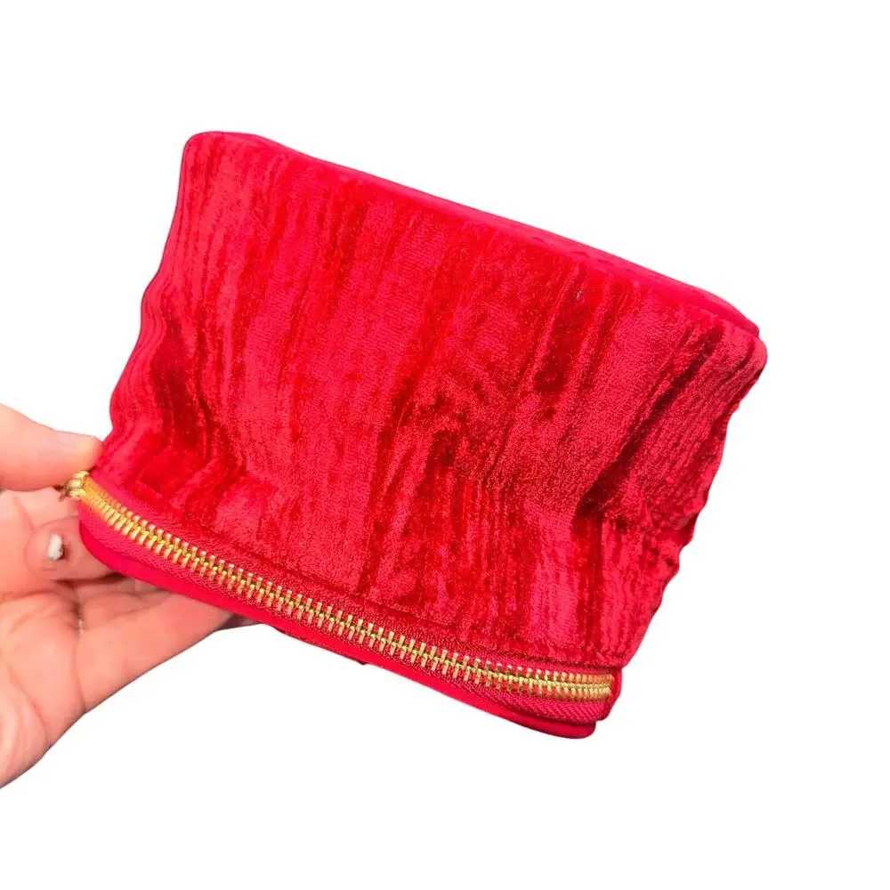Sézane Red Velvet Vanity Case Tassel Zip Cosmetic Makeup Travel Bag